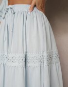 belcci Fustă Cloș Albastru deschis din Viscoză Decorată cu Dantelă Bannela