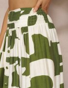 belcci Fustă Cloș Verde-Bej Talie înaltă cu elastic în talie și nasturi Tinasshi