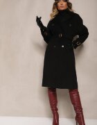 belcci Palton Trench Negru la Două Rânduri cu Croială Elegantă și Curea Edioneta