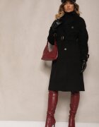 belcci Palton Trench Negru la Două Rânduri cu Croială Elegantă și Curea Edioneta