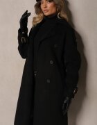 belcci Palton Trench Negru la Două Rânduri cu Croială Elegantă și Curea Edioneta