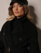 belcci Palton Trench Negru la Două Rânduri cu Croială Elegantă și Curea Edioneta