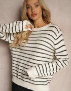 belcci Pulover Bej-Negru Decorat cu Fir Metalic și Paiete în Dungi Nasemi