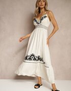 belcci Rochie Albă cu vâscoză și in cu decolteu petrecut decorată cu broderie Sollio