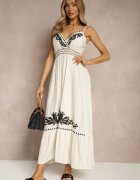 belcci Rochie Albă cu vâscoză și in cu decolteu petrecut decorată cu broderie Sollio