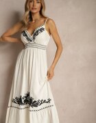 belcci Rochie Albă cu vâscoză și in cu decolteu petrecut decorată cu broderie Sollio