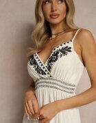 belcci Rochie Albă cu vâscoză și in cu decolteu petrecut decorată cu broderie Sollio