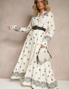 belcci Rochie Albă-Neagră Evazată Decorată cu Broderie și Model Boho Ronavere