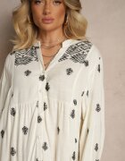 belcci Rochie Albă-Neagră Evazată Decorată cu Broderie și Model Boho Ronavere