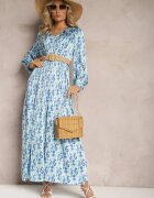 belcci Rochie Albastră de Satin cu Elastic în Talie și cu Model Paisley Xalire