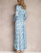 belcci Rochie Albastră de Satin cu Elastic în Talie și cu Model Paisley Xalire