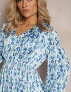 belcci Rochie Albastră de Satin cu Elastic în Talie și cu Model Paisley Xalire