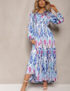 belcci Rochie Albastră Evazată cu elastic în talie în stil Boho Mizza