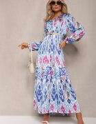 belcci Rochie Albastră Evazată cu elastic în talie în stil Boho Mizza