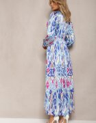 belcci Rochie Albastră Evazată cu elastic în talie în stil Boho Mizza