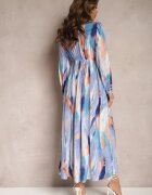 belcci Rochie Albastră Evazată cu elastic în talie și model Acuarelă Kasille