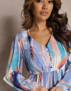belcci Rochie Albastră Evazată cu elastic în talie și model Acuarelă Kasille
