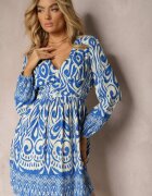 belcci Rochie Albastru-Albă de vâscoză cu croi evazat cu mâneci lungi terminate cu elastic Kililasa