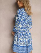 belcci Rochie Albastru-Albă de vâscoză cu croi evazat cu mâneci lungi terminate cu elastic Kililasa