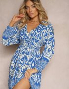 belcci Rochie Albastru-Albă de vâscoză cu croi evazat cu mâneci lungi terminate cu elastic Kililasa