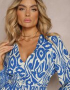 belcci Rochie Albastru-Albă de vâscoză cu croi evazat cu mâneci lungi terminate cu elastic Kililasa