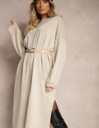 belcci Rochie Bej cu Adăugare de Viscoză cu Croi Drept cu Fir Metalic Arkira