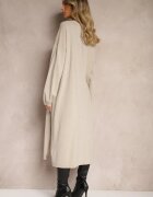 belcci Rochie Bej din Viscoză cu Croială Tip Cutie cu Fir Metalic și Mâneci Largi Arkina