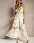 belcci Rochie Bej din Viscoză și In cu Decolteu Petrecut Decorată cu Broderie Sollio