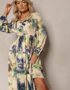 belcci Rochie Bej și Bleu Marin Cloș Maxi cu Model Abstract cu Nasturi Tiritta