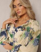 belcci Rochie Bej și Bleu Marin Cloș Maxi cu Model Abstract cu Nasturi Tiritta