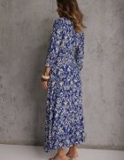 belcci Rochie Cămașă Bleumarin cu cordon în talie cu imprimeu etnic din viscoză Lokaggia