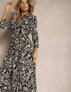 belcci Rochie cămașă Neagră Legată în talie Cu model etno Din viscoză Lokaggia
