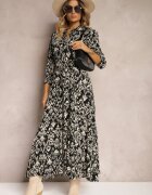 belcci Rochie cămașă Neagră Legată în talie Cu model etno Din viscoză Lokaggia