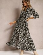 belcci Rochie cămașă Neagră Legată în talie Cu model etno Din viscoză Lokaggia