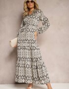 belcci Rochie Casual Alb-Negru cu Șnur în Talie și Volănaș Carmarie