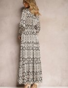 belcci Rochie Casual Alb-Negru cu Șnur în Talie și Volănaș Carmarie