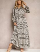belcci Rochie Casual Alb-Negru cu Șnur în Talie și Volănaș Carmarie
