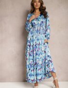 belcci Rochie de satin maxi cambrată bleumarin cu imprimeu abstract Arcadina