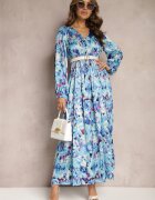belcci Rochie de satin maxi cambrată bleumarin cu imprimeu abstract Arcadina