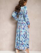 belcci Rochie de satin maxi cambrată bleumarin cu imprimeu abstract Arcadina