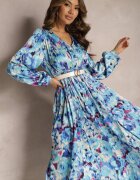 belcci Rochie de satin maxi cambrată bleumarin cu imprimeu abstract Arcadina