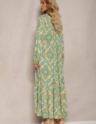 belcci Rochie din viscoză verde cu croială evazată cu volan și nasturi Orines