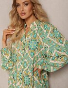 belcci Rochie din viscoză verde cu croială evazată cu volan și nasturi Orines
