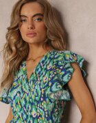 belcci Rochie Evazată Bleumarin-Verde Maxi cu Fir Metalic și Curea Lată Xisa
