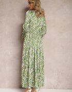 belcci Rochie Evazată Maxi Verde cu Elastic în Talie Decorată cu Model Abstract Raliven