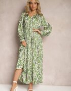 belcci Rochie Evazată Maxi Verde cu Elastic în Talie Decorată cu Model Abstract Raliven