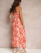 belcci Rochie Florală Portocalie Maxi cu tiv plisat și elastic în talie Xinne