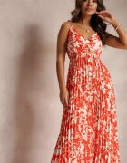 belcci Rochie Florală Portocalie Maxi cu tiv plisat și elastic în talie Xinne