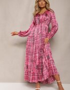 belcci Rochie Fucsia Plisată Maxi Decorată cu model în stil tweed Juvioa