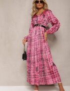 belcci Rochie Fucsia Plisată Maxi Decorată cu model în stil tweed Juvioa